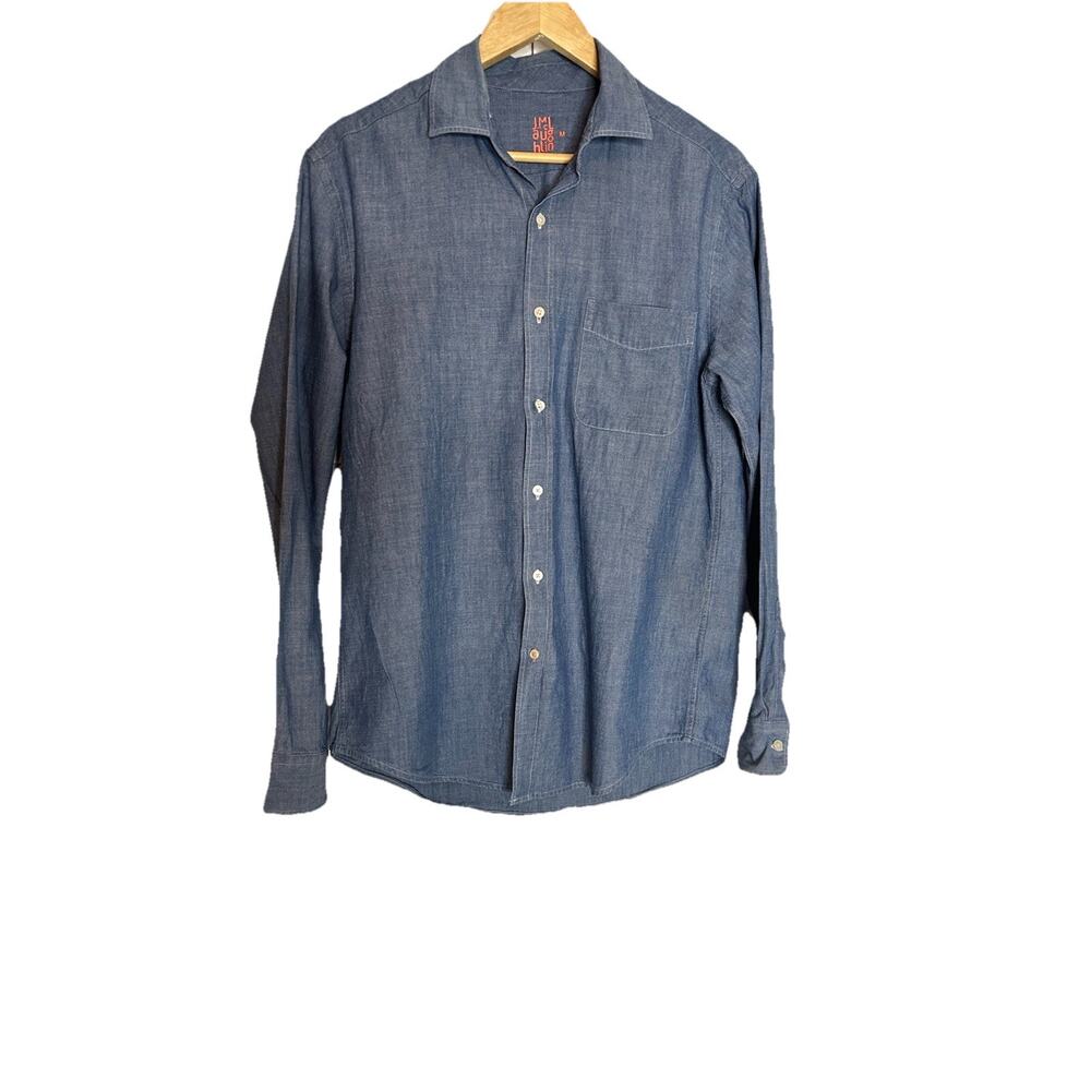 J McLaughlin Denim Cotton Chambray Minimalist Classic Long Slv Button Up Shirt M